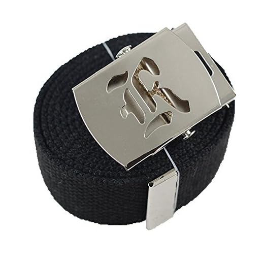 ACCmall Old English Initial R Canvas Military Web Black Belt & Silver Buckle 60 Inch