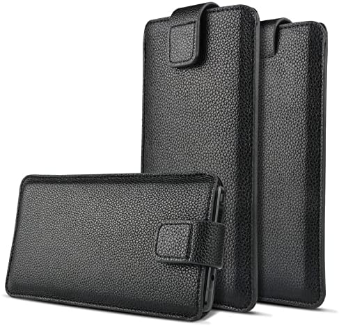 WHITBULL Leather Anti Theft Cellphone Mobile Pullup Pouch with Wallets Magnetic Cover for HTC Desire 12 / HTC U11 Life/HTC Wildfire E1 lite - Black