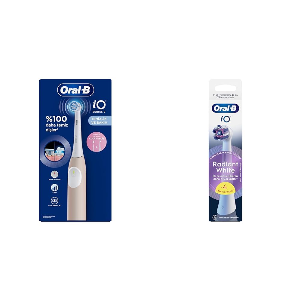 Oral-B iO 2 Şarjlı Diş Fırçası - Pembe + Oral-B iO Radiant White Beyaz Diş Fırçası Yedek Başlığı 4 Adet