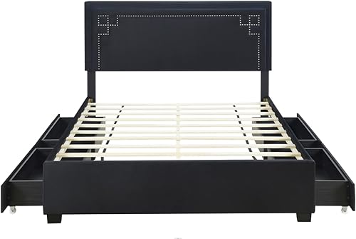 Miniatura 237 de Base de cama flotante tamaño Queen con luces LED y carga USB, marco de cama LED de plataforma tapizada moderna, no necesita somier (blanco-1)
