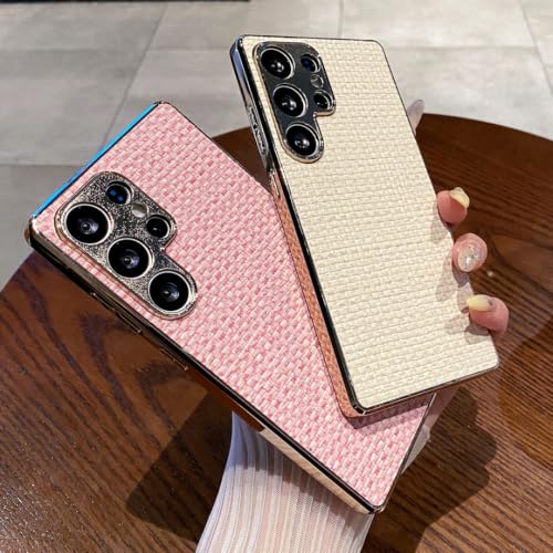 Coque Samsung S23 rigide de luxe plaquée or paillettes blanche