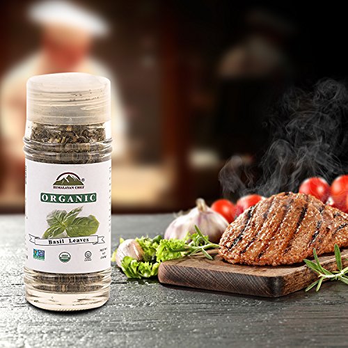 Himalayan Chef Organic Basil Leaves, 0.5-Ounce - 100% Organic Basil Shaker, Organic Basil Certified Organic