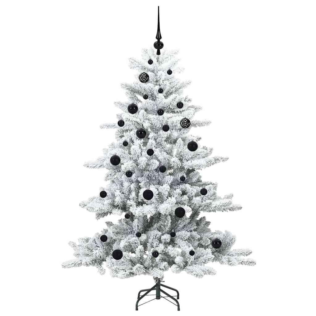 Sapin de Noël Artificiel Blanc 150 cm à Branches articulées en PVC et Acier avec Guirlande LED, Boules décoratives, Support Pliable pour Salon, Chambre, Bureau, intérieur Festif Hiver