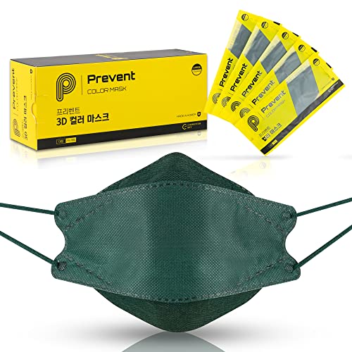 [prevent] プリベントマスク（グリーン,25個セット）カラーマスク、,本物のアイテム、不織布マスク、男女兼用、個別包装,4層構造、耳の痛みを防ぎ、 使い捨てマスク 血色マスク 3Dマスク 立体 韓国マスク