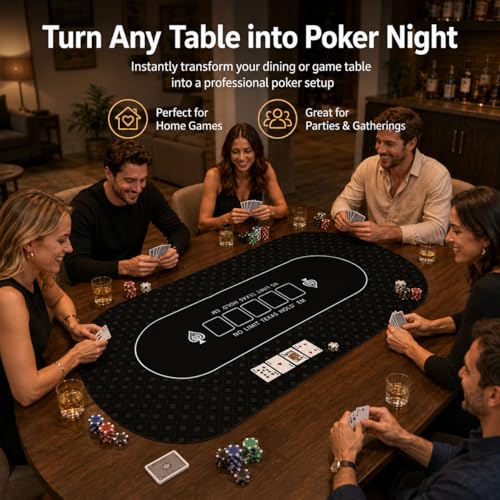 Tapete de póquer Texas Hold'em portátil con base de goma y bolsa de transporte 7
