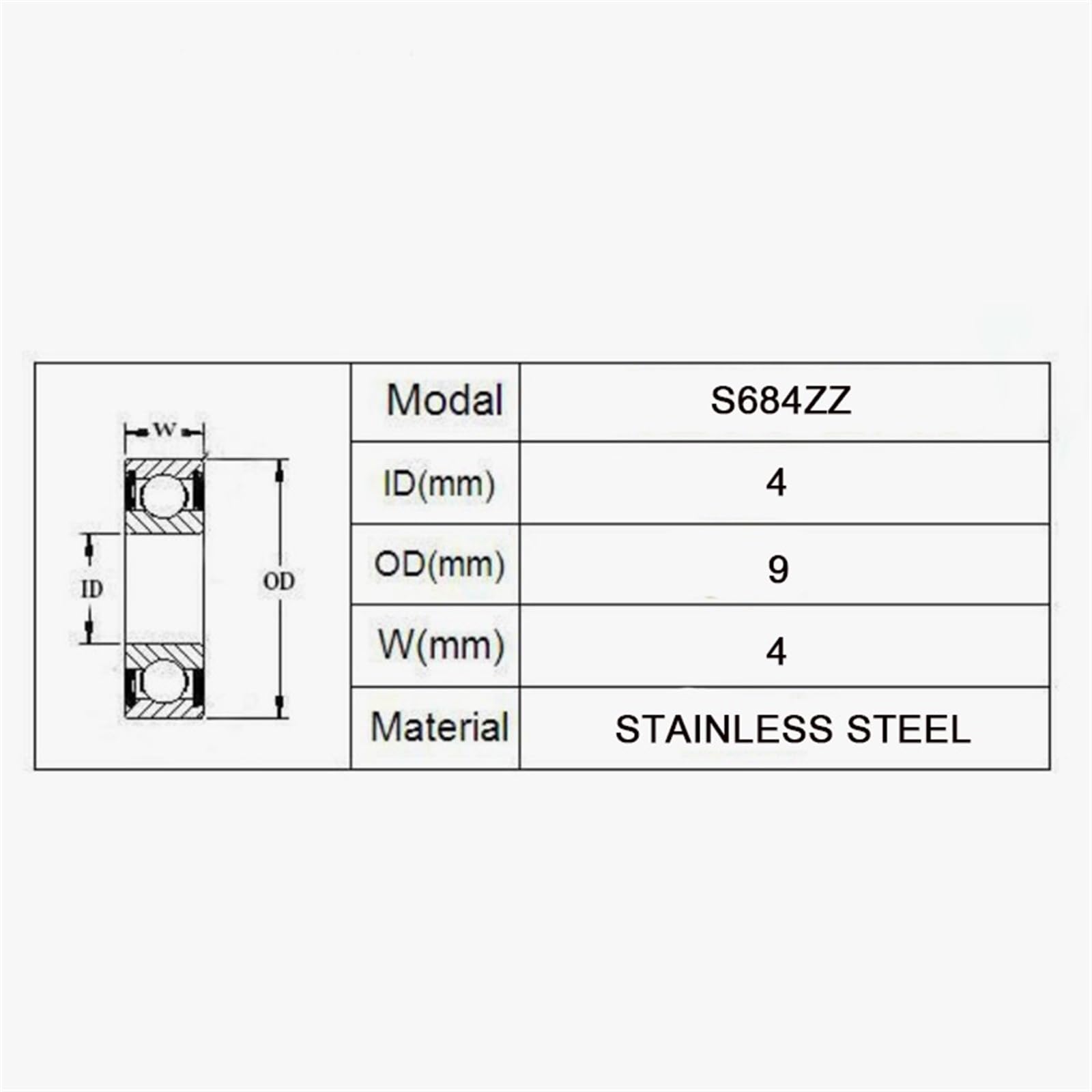 S684ZZ 4x9x4 Mm Edelstahl Lager Rillenkugellager Miniatur Mini(20PCS)