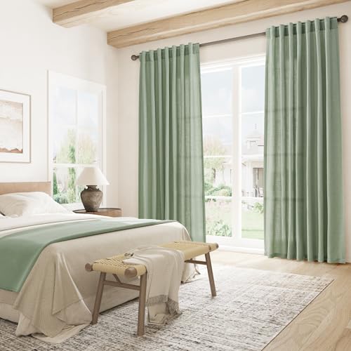 Image of Joywell Linen Curtains 84 Inches Long for Living Room Mist Sage