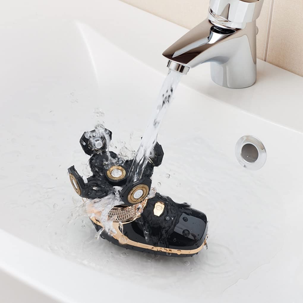 5-in-1 Elektrorasierer für Glatze, wiederaufladbar, 5 schwimmende Köpfe, Bart-, Nasen-, Ohr-, Haarschneider, Rasierer, Haarschneider, Gesichtsbürste, Gold
