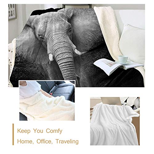 Sleepwish Elephant Blanket Super Soft Cozy Sherpa Fleece Throw Blanket Black White 3D African Elephant Walking Blanket For Men Boys King (108" X 90") #TOP2