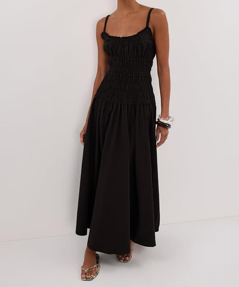 Women's Summer Dresses 2026 Spaghetti Strap Maxi Dress Scoop Neck Ruffle Ruched Flowy Beach Vacation Long Sundress - Image 4