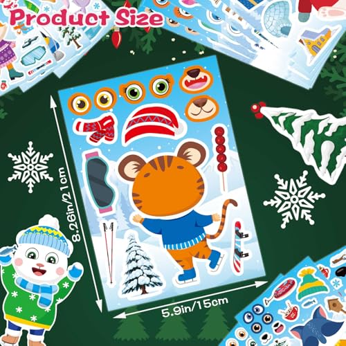 Image of 24 PCS Winter Stickers for Kids, Make-a-Face Sticker, Christmas Craft Decor | Make Your Own Stickers with 12 Designs of Animal Owl Penguin Snowman Bear Sticker for Winter Party Decorations Supplies