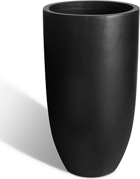 Heyzier Tall Planters for Outdoor Plants, Large Concrete Flower Pots for Garden Front Porch, Patio, Indoor Black