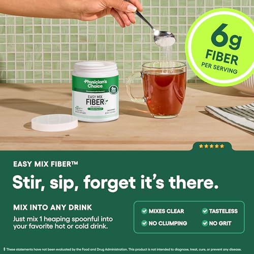 Image of Physician's CHOICE Easy Mix Fiber for GLP-1 Support - No Grit & Sugar Free - Daily Prebiotic Soluble Fiber Powder Supplement - Digestive Health & Regularity - for Women and Men - Unflavored - 7.1oz