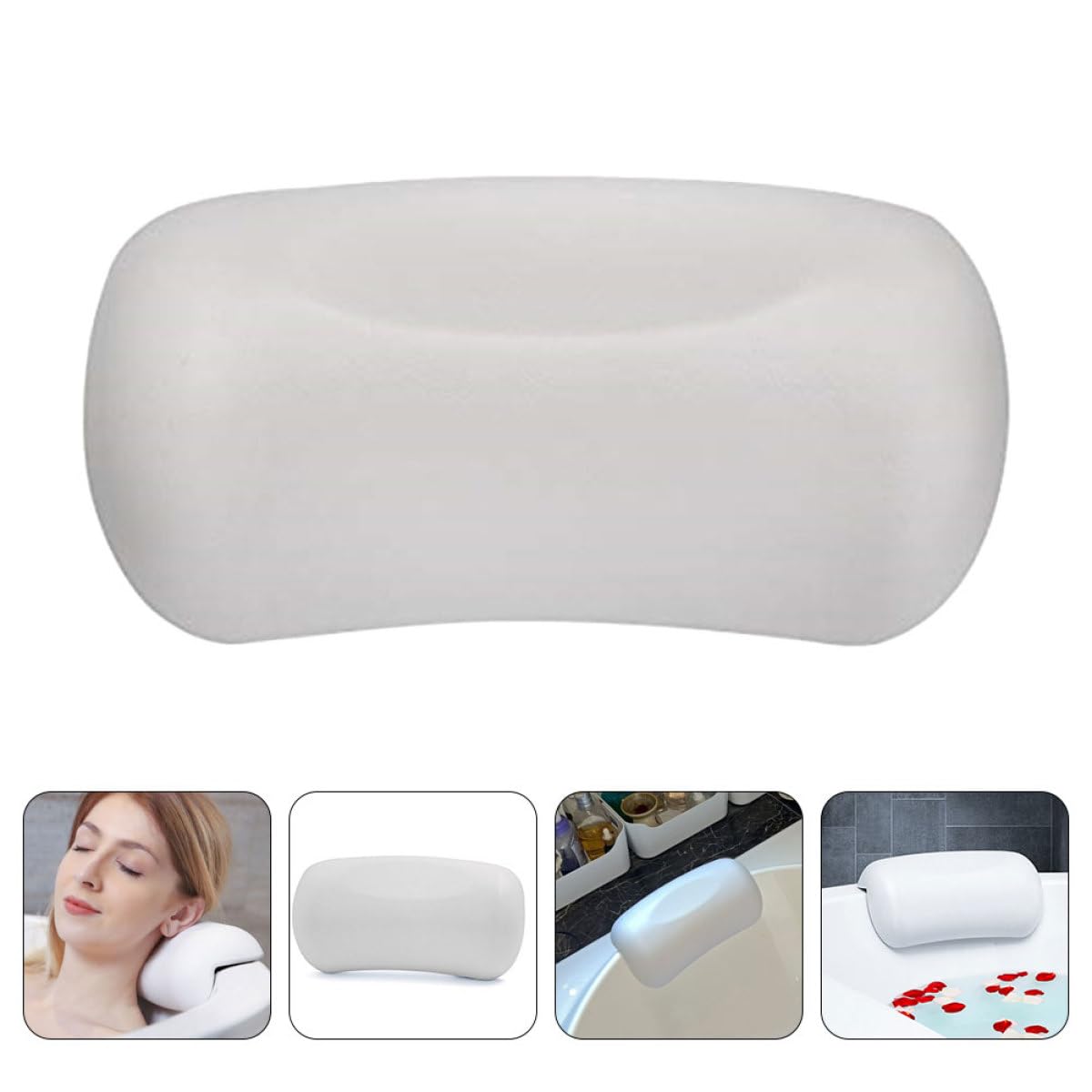 Cuscino per Vasca da Bagno Ventose Antiscivolo in Pu Morbido e Traspirante, Supporta Testa, Collo e Spalle, Accessorio per Relax in Vasca a Casa