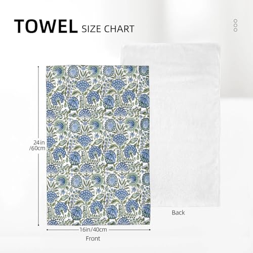 Image of Blue Sage Green Block Print Floral Kitchen Towels Spring Boho Vintage Flower Dish Towels, 16x24 Inch Farmhouse Seasonal Summer Decoration Absorbent Hand Towels for Kitchen Drying Decor Set of 2