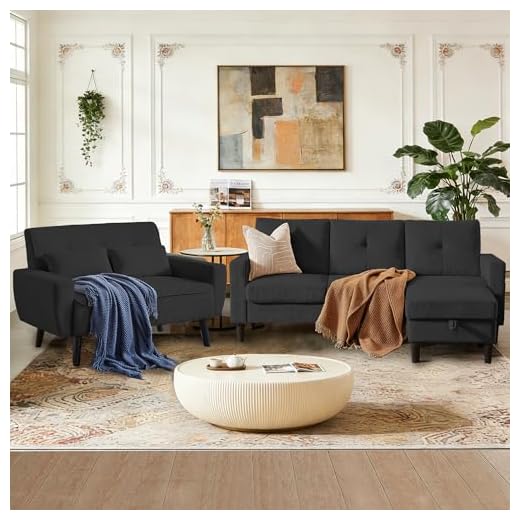Modern Corduroy Sectional Sofa Set with Ottoman