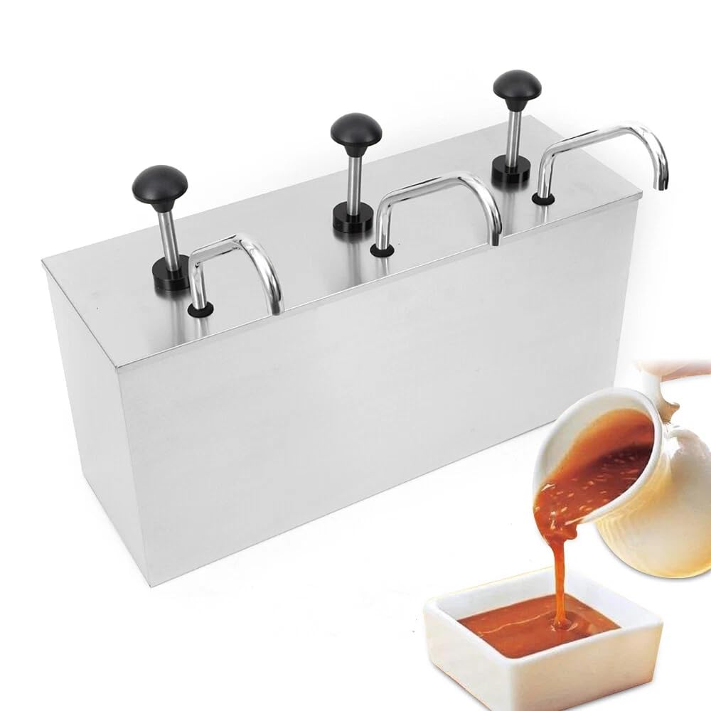 Distributeur de sauce à pompe en acier inoxydable - 3 x 4 litres - Distributeur de sauce ketchup - Récipient à moutarde - Distributeur de sauce mayonaise - Pour cuisine, hôtel, restaurant