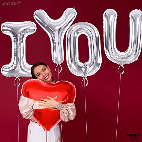 Image of KatchOn, Huge Silver I Love You Balloons - 40 Inch | Foil Love Balloon, Heart Balloons for Him | Valentines Day Decorations | Romantic Decorations Special Night | Valentines Day Balloons