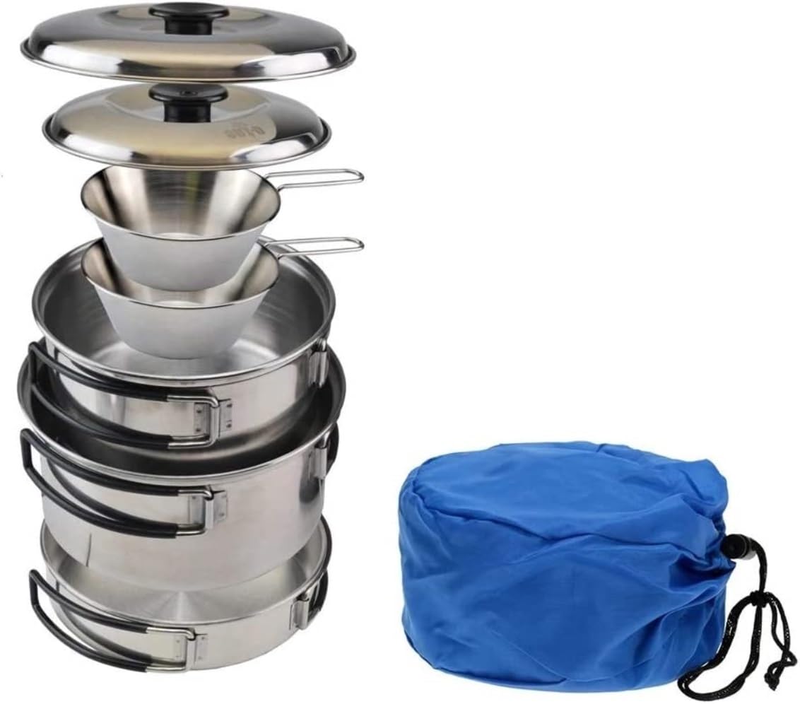 Zestaw Naczyń Kempingowych, Outdoor Camping Zestaw Naczyń Kuchennych Pot Bowls Ze Stali Nierdzewnej Cooking Pan Niezbędnik