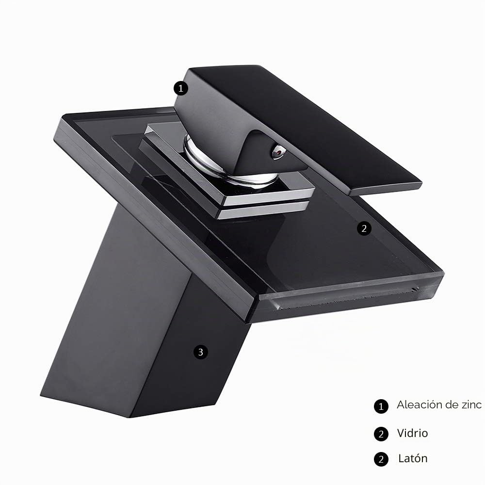 Cascada lavabo fregadero grifo cromado moderno baño palanca grifo vidrio sola manija lavabo grifo negro