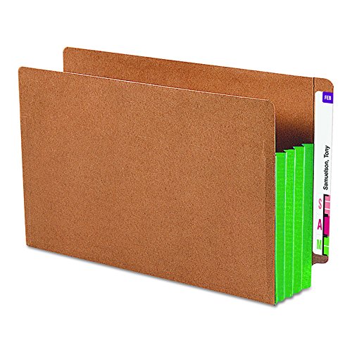 Smead End Tab Pocket, Reinforced Straight-Cut Tab, 3-1/2″ Expansion, Extra Wide Legal Size, Redrope with Green Gusset, 10 per Box (74680)