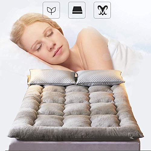 TATAMI Thicken Mattress pad Mat Protector, Reversible Sherpa Fitted Mattress Topper Weighted Floor Pillow Bed Cover, Japanese Traditional futon Mattress-Gray Twinch2
