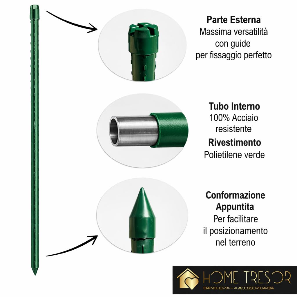Set 25 Paletti per Piante Rampicanti e Pomodori in Acciaio Plastificato Bastoncini Supporto Resistenti per Orto Giardino Pali Tutori Sostegno Antiruggine Cetrioli Fiori Verdure Piante (150 cm x 11 mm)