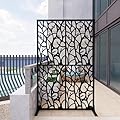 RockRain 6ft Metal Privacy Screen Divider: Modern Black Bird Pattern - Galvanized Steel Waterproof & Rustproof - Indoor/Outdoor Room Partition for Patio Balcony Garden