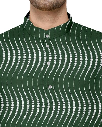 Image of Gauri Laxmi Enterprise Men's Cotton Blend Foil Print Kurtas (Ethnic Wear) (40, Dark Green)