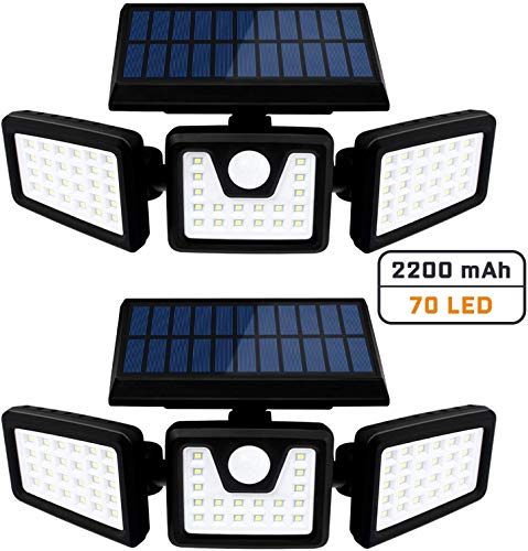 Lampe Solaire De Sécurité à Détecteur De Mouvement, Spot Mural Extérieur Puissant Avce 3 Têtes,550 Lumen 2PIECES
