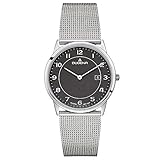 Milanaiseband DUGENA Modena XL Herren-Armbanduhr, Quarz, Edelstahlgehäuse superflach, Mineralglas, Milanaise-Edelstahl-Armband, Schiebeverschluß, 3 bar (Silber/Schwarz)