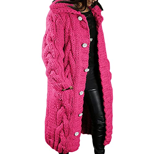 Cárdigan largo de punto con botones para mujer abrigo casual con capucha para invierno