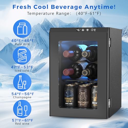 Image of Electactic Wine Cooler Refrigerator with Glass Door, Mini Wine Fridge for Red, White and Champagne, Built-in Wine Cellar, 40-61F Digital Temperature Control, Indoor Use