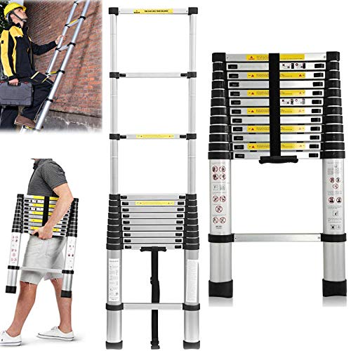 Scala telescopica di prolunga multiuso in alluminio EN 131, scala standard di design rallentamento, in metallo, ad alte prestazioni, 12,5 piedi, per lavori fai da te