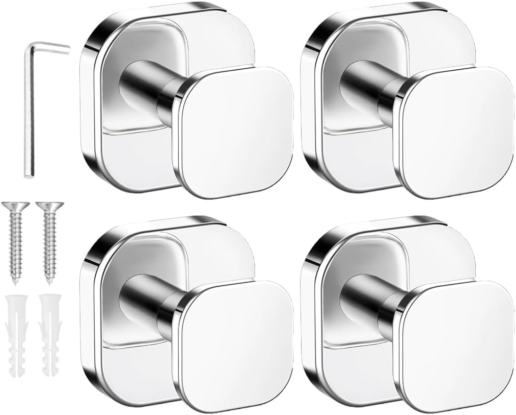 IMUMU Towel Hooks for Bathroom,Wall Mounted Towel Holder,Heavy Duty Stainless Steel Robe Hooks for Bathroom/Kitchen/Office(4-Pack,Mirror)
