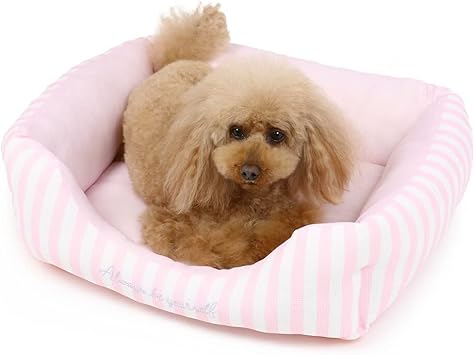 Amazon 犬 夏 クール 接触冷感 四角カドラーベッド 57 45cm ボーダー ピンク 犬 猫 ベッド マット 小型犬 介護 おしゃれ かわいい ふわふわ あごのせ ペットパラダイス ペット用品 通販