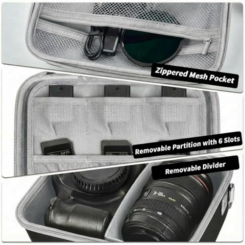 Comecase Hard Camera Case for Canon EOS Rebel T7 R50 R100 R10 R5 R6 R8 Mark II, DSLR Mirrorless Camera Bag with 6 Slots &Adjustable Divider for Lens and Accessories, Travel Storage, Jet Black by Comecase - Image 6