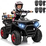 24V 4WD Kids ATV, Ride On Toy Car w/Kneepads, Music, LED Lights, 5Mph Max Speed, Rear Storage Rack, Spring Suspension, Safe Soft Start&Brake, Kids 4 Wheeler for Kids Boys Girls, L Black