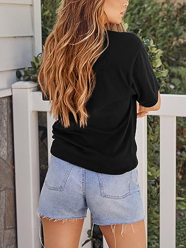 GEMLON Women Summer Short Sleeve Tops Hawaiian Beach Tropical Vacation T Shirts Tee for Women S Black — view 4