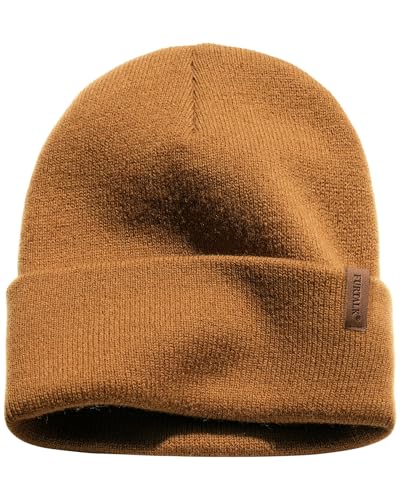 FURTALK Beanie Hat Men Women Soft Unisex Winter Hat Cuffed Thick Knitted Skull Cap Acrylic Slouch Beanie, Camel