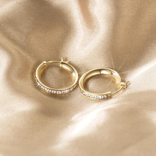 Gold Hoop Earrings 14K Gold Hoop Earrings for Women Comfortable Womens Earring Radiant Cubic Zirconia Hypoallergenic Lightweight Hoops Earring for Women 20mm 5