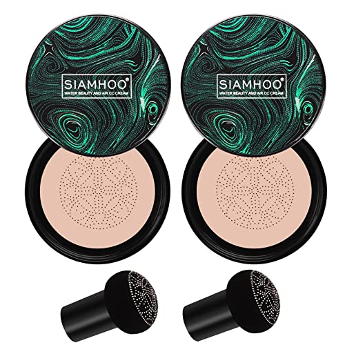 SIAMHOO 2pcs Air Cushion CC Cream Mushroom Head,BB Cream,Foundation Makeup Moisturizing Foundation Brightening Fitting Base,Concealer Lasting(NATURAL)