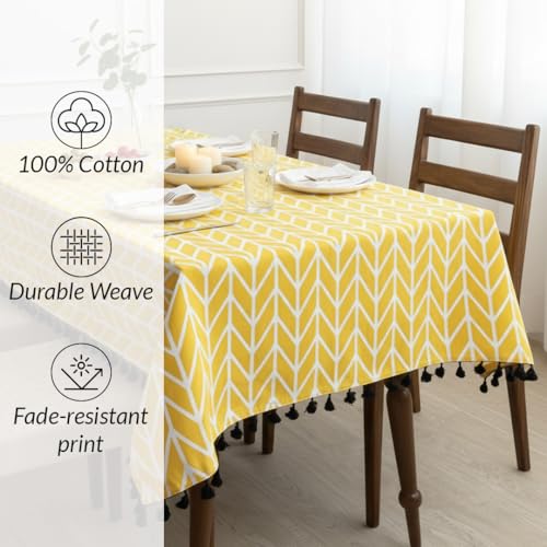 Image of HOMEMONDE Cotton Dining Table Cover 6 Seater Chevron Arrow Printed Table Cloth For Center Table, Rectangular 114 X 233 CM - Yellow