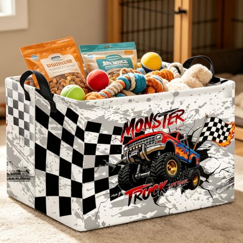 Image of Rectangle Storage Basket with Handles,Collapsible Storage Bin,Books Box,Gift Basket(Black Race Car)