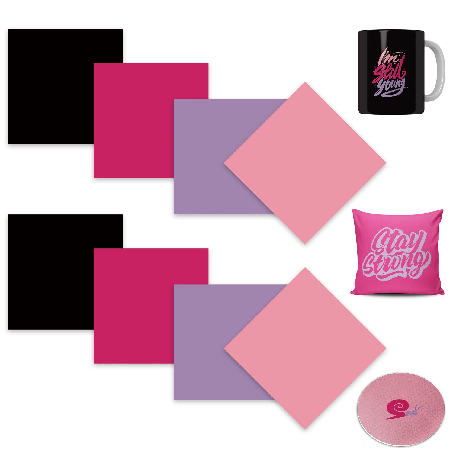LUCKIGUCK Infusible Transfer Paper Sheets Bundle 8pcs Style Pre-Printed Dyed Sublimation Paper 12" X 12" Iron on T-Shirt and Mug (Pink)