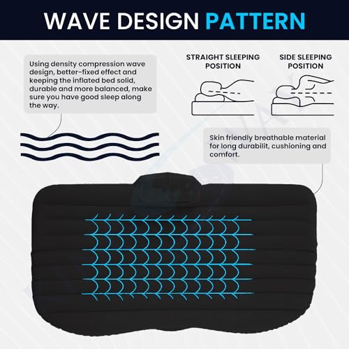 Image of Kingsway Inflatable Car Bed Mattress Universal for All Cars Used for Travelling, Campaigning and for Long Tours (Black Color)