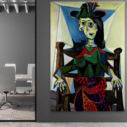 HBEOOP Pablo Picasso berühmte Farbe (Dora Maar mit Katze), Poster, Kunst, Leinwand, Gemälde, Dekor, Wanddruck, Foto, Zuhause, moderne Dekoration, 40 x 60 cm