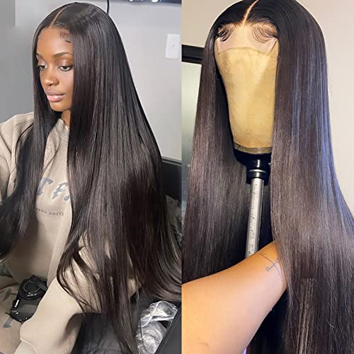 Lemoda hair 5x5 HD Lace Closure Wigs Pre Plucked with Baby Hair 26 inch 180 Density Straight Closure Wig Human Hair for Black Women Brazilian Virgin Hair 5x5 Lace Closure Wigs Natural Black