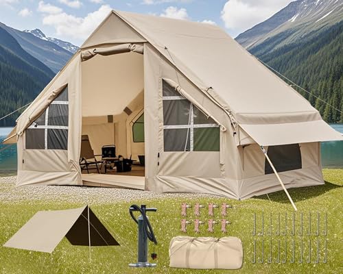 4-6 Person Inflatable Camping Tent, 9.8 * 7.2 FT Glamping Inflatable Tents with LargeTarps,2025 Update Zipper Door Easy Setup Blow Up Tents for Camping