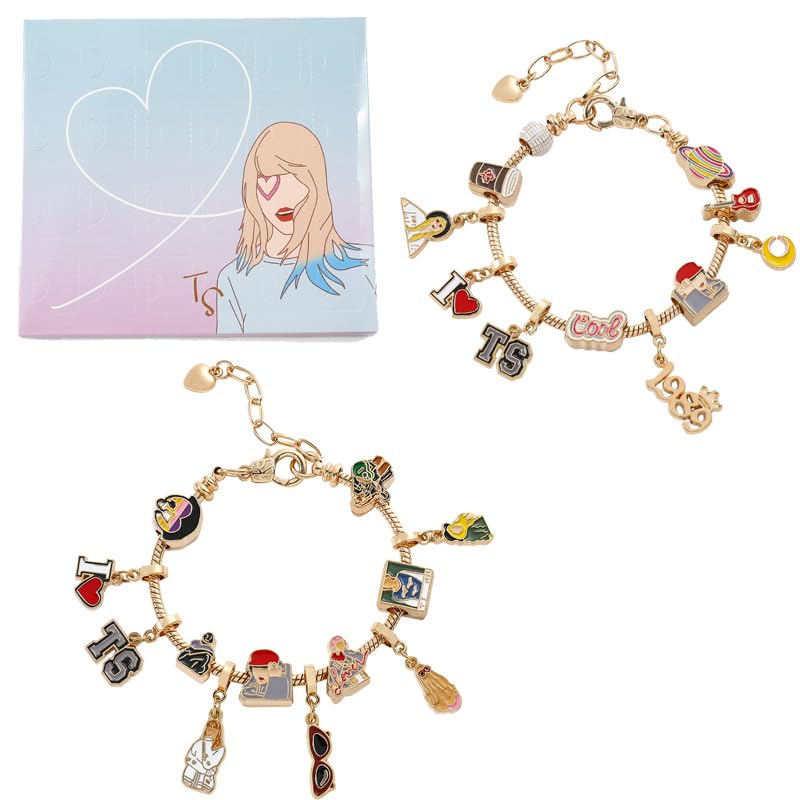 Image of Famous Pop Female Singer Bracelet Blind Box Set - Creative Metal Tay lor Bracelet, Birthday, Christmas Gift for Fans, Female Friends, Collectible Souvenir (C Bracelet Set)